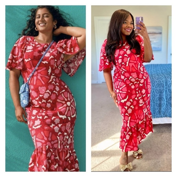 RHODE x Target Red Bat Sleeve Floral Linen Blend Midi Dress Size 17 NWT - Picture 2 of 15